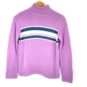 Crazy Horse Liz Claiborne PM Sweater Pullover Cottage Core Turtle Neck Striped